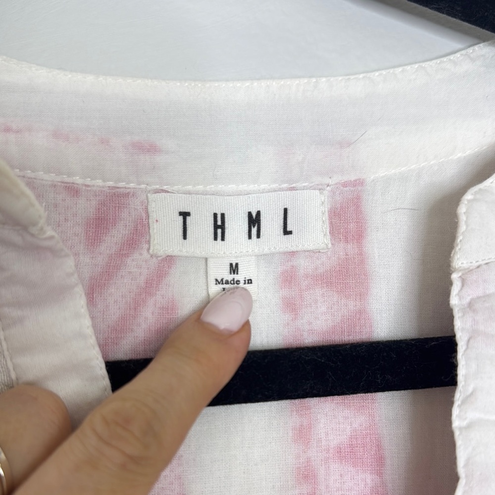 THML Pink and White V-Neck Bell Sleeve Sundress - Picture 2 of 12